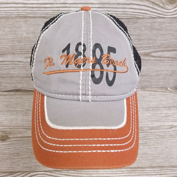 FT MEYERS BEACH FLORIDA GREY ORNAGE TRAVEL TOURIST BASEBALL HAT CAP - Picture 1 of 8